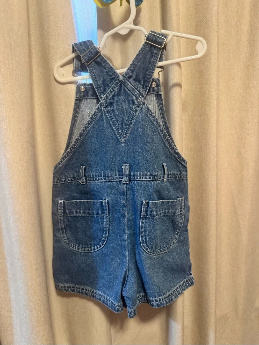 Kids Denim Overall Shorts with Floral Embroidery - Blue